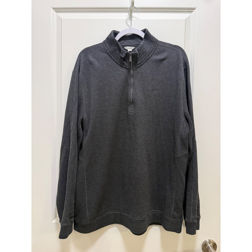 Calvin Klein Mens XXL Charcoal Gray Heather Quarter Zip‎ Pullover Knit Sweater